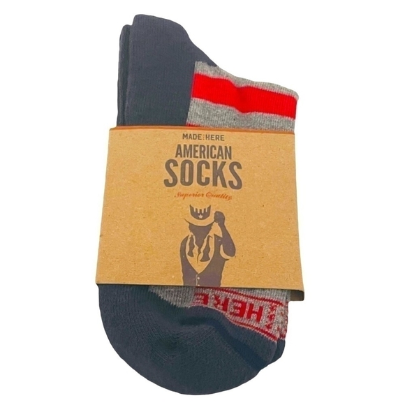 NWT MADE HERE University No Show Ankle Grey/Red Cotton Socks Unisex Socks, L/XL - Picture 2 of 6